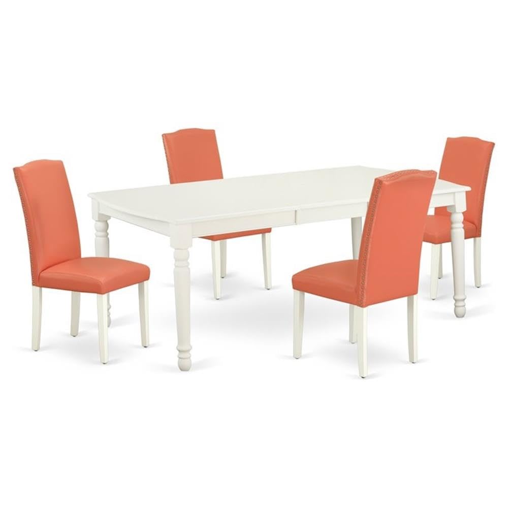 East West Furniture Doen5-Lwh-78 5 Piece Dining Table Set For 4 Includes A Rectangle Kitchen Table With Butterfly Leaf And 4 Pink Flamingo Faux Leather Parson Chairs, 42X78 Inch, Linen White